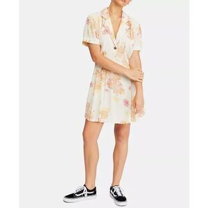 FREE PEOPLE Women’s White Floral Short Sleeve Hawaii Mini Dress Size Medium